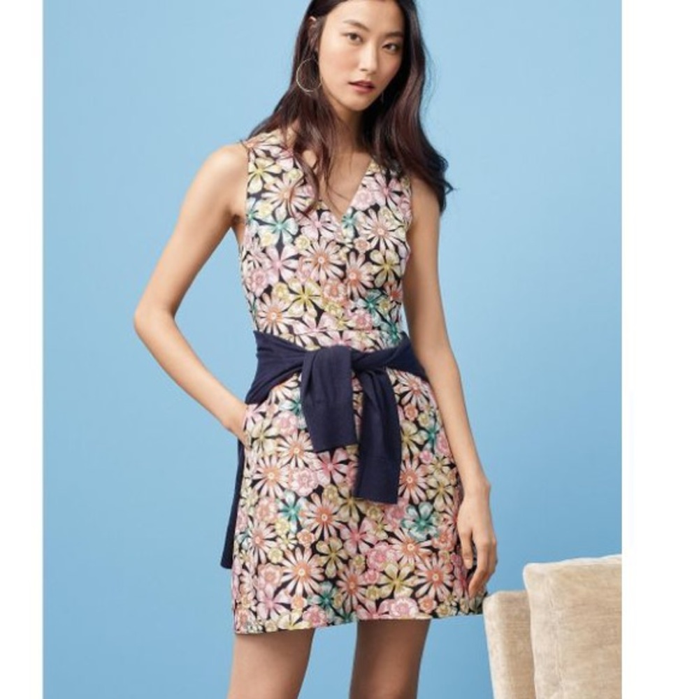 Women's Blue Jacquard Floral Fit And Flare Dress